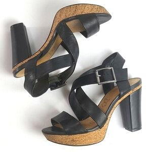 Flexi Black Leather Criss-Cross Strap Chunky Platform Heeled Sandal Size…